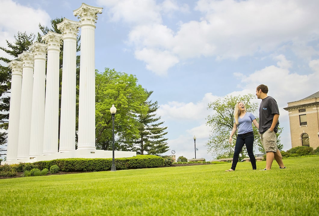 Students walking through campus