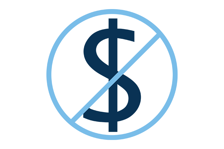 Blue dollar sign with line through it