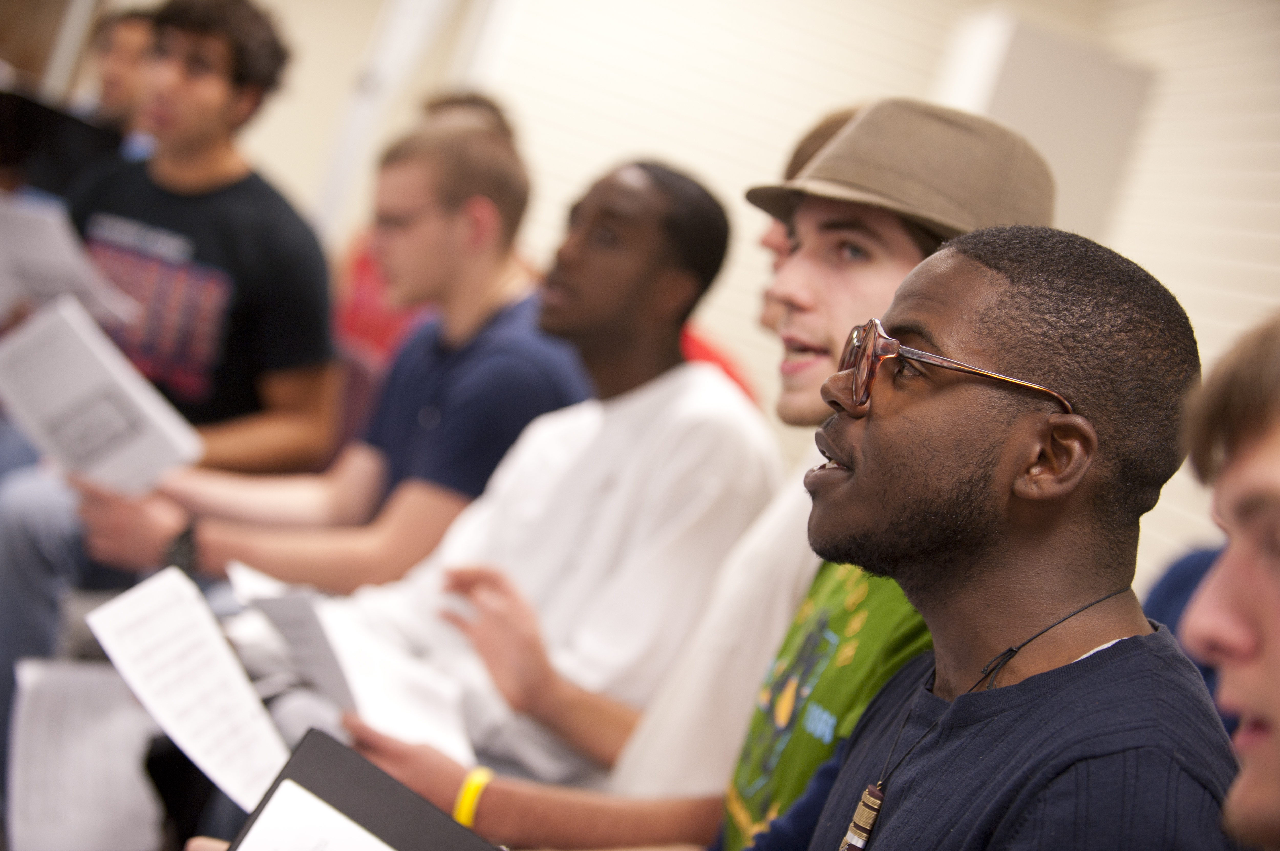 Students at Westminster College listen intently during a class session.