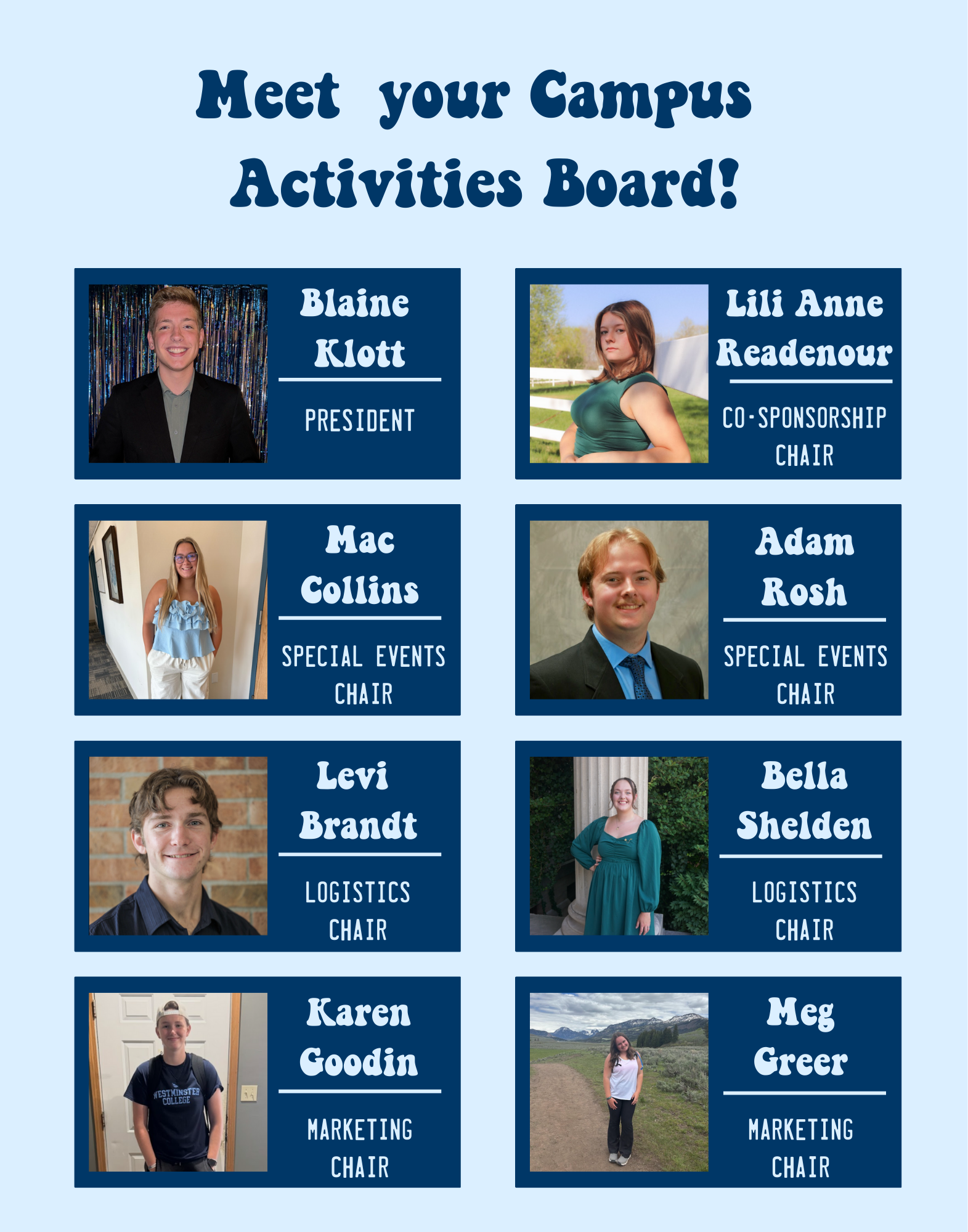 Collage of 6 students who are part of the Campus Activities Board